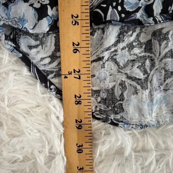 TAHARI Womens Linen Floral Button Up Top Size Large Black Blue Office Career - Picture 6 of 8